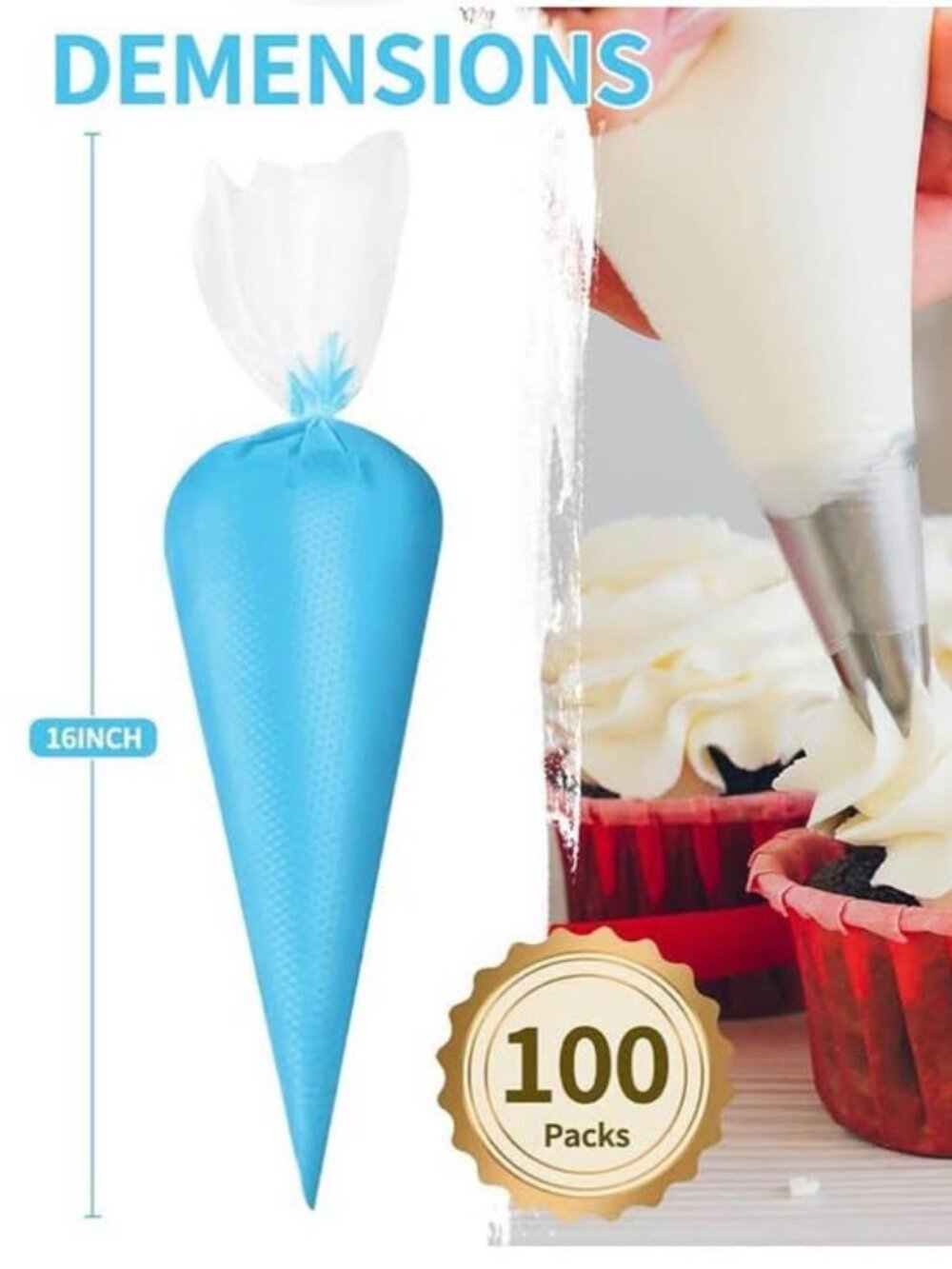 Disposable Piping Bags 16 Inch, 100PCS